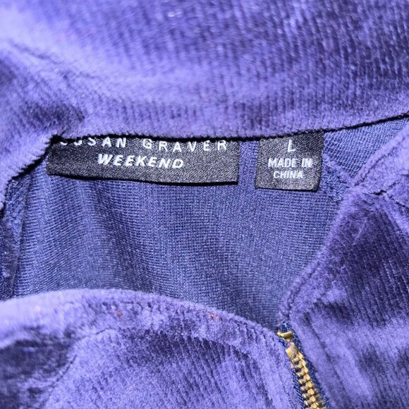 Susan Graver Weekend navy blue velour zip front sleeveless vest size Large - Picture 8 of 9